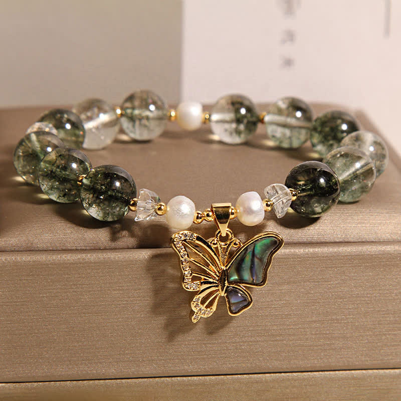 Buddha Stones グリーンファントムパールアクセントバタフライグロースビーズブレスレット - image 2