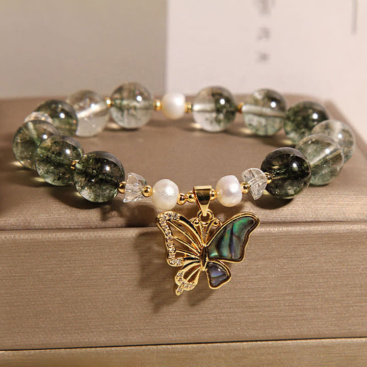 Buddha Stones グリーンファントムパールアクセントバタフライグロースビーズブレスレット - image 2