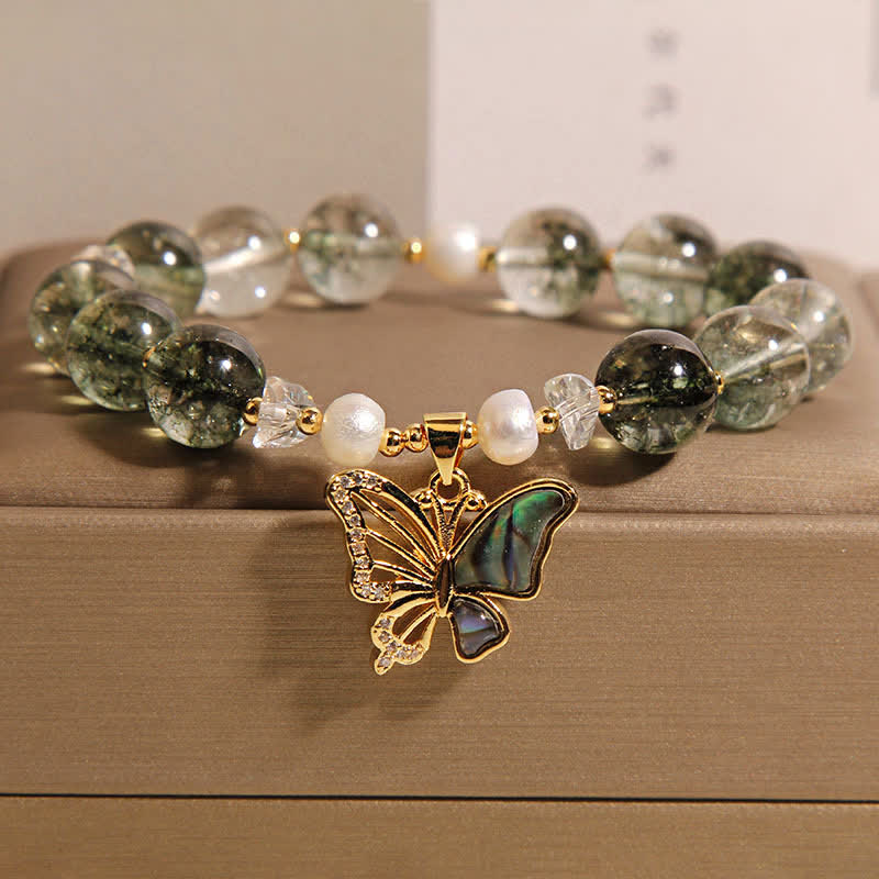 Buddha Stones グリーンファントムパールアクセントバタフライグロースビーズブレスレット - グリーンファントム（幸運♥ポジティブ） - image 0