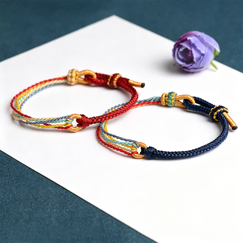 Buddha Stones 手作りの5色糸を使ったお守り編みブレスレット - image 3