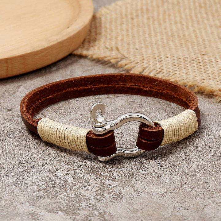 Buddha Stones レザーダブルラップ巻き糸シャックルバランスブレスレット - 革製（手首周り：19～20cm） - image 0