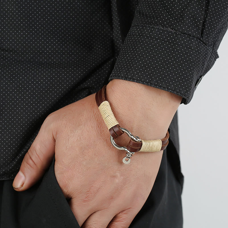 Buddha Stones レザーダブルラップ巻き糸シャックルバランスブレスレット - image 6