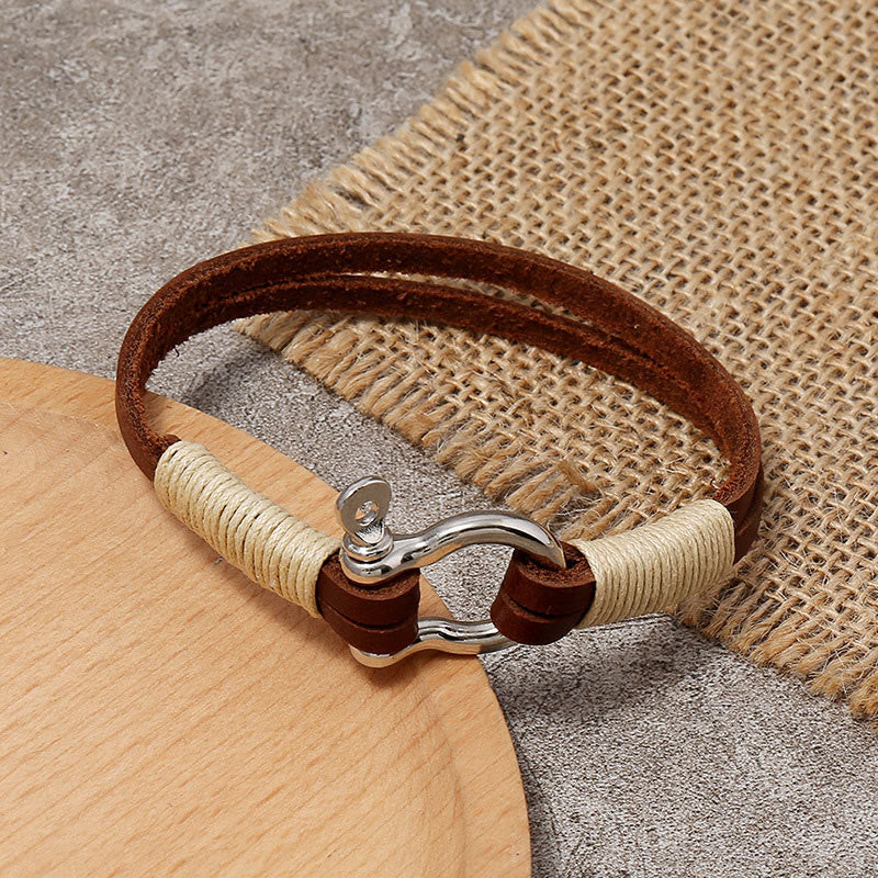 Buddha Stones レザーダブルラップ巻き糸シャックルバランスブレスレット - image 2