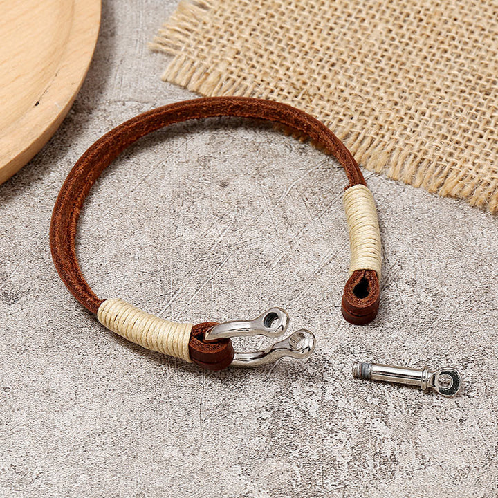 Buddha Stones レザーダブルラップ巻き糸シャックルバランスブレスレット - image 3