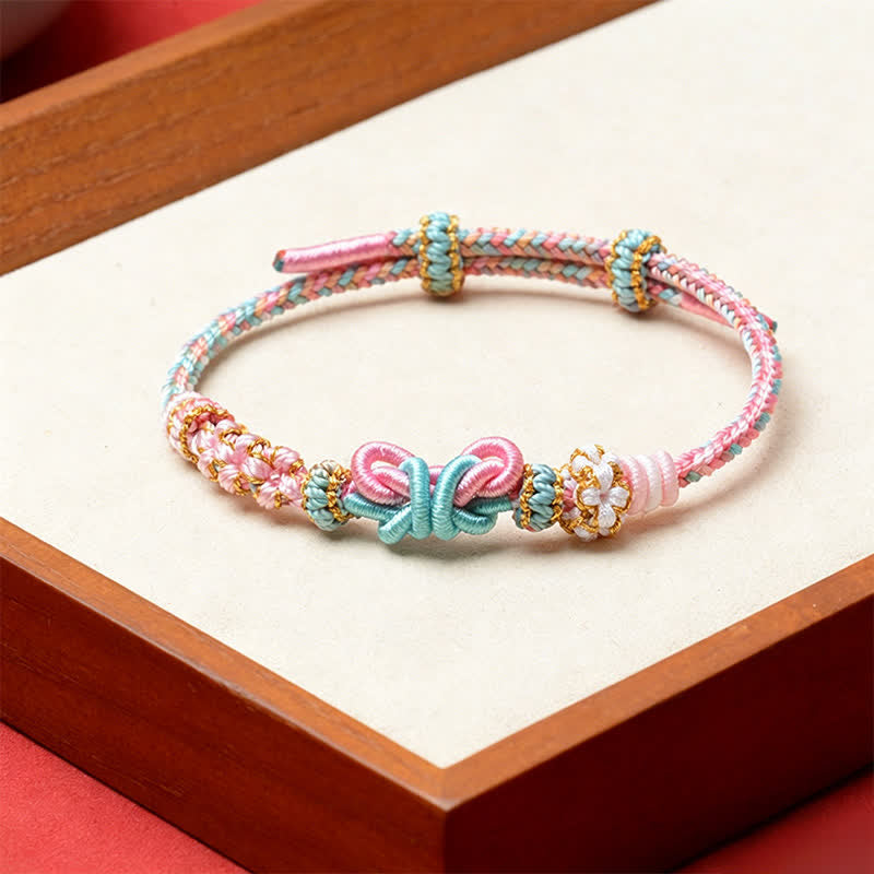 Buddha Stones 手作りの蝶の幸運モチーフの調節可能なストリングブレスレット - ピンク - 赤紐（守護♥幸運） - image 2