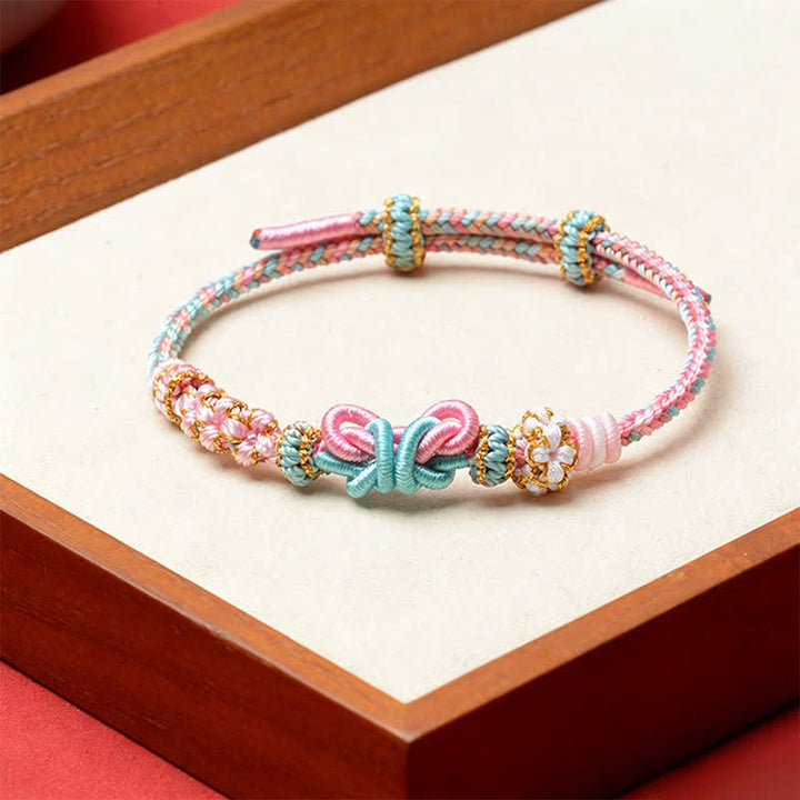 Buddha Stones 手作りの蝶の幸運モチーフの調節可能なストリングブレスレット - ピンク - 赤紐（守護♥幸運） - image 2