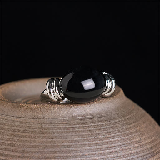 Buddha Stones オーバルパターンのヘマタイトサポート調節可能リング - シルバー（USサイズ7、調節可能） - image 0