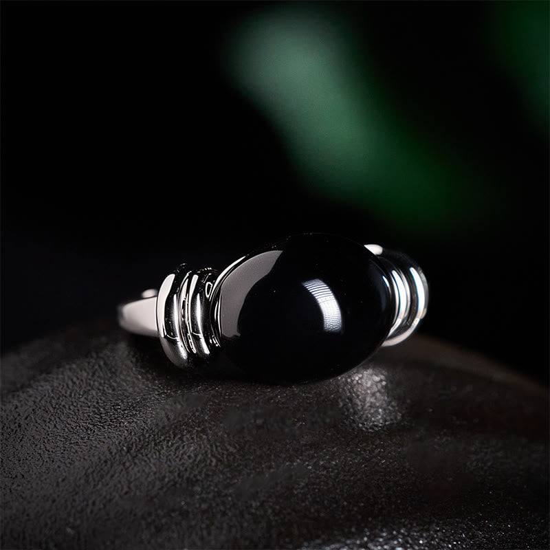Buddha Stones オーバルパターンのヘマタイトサポート調節可能リング - image 2