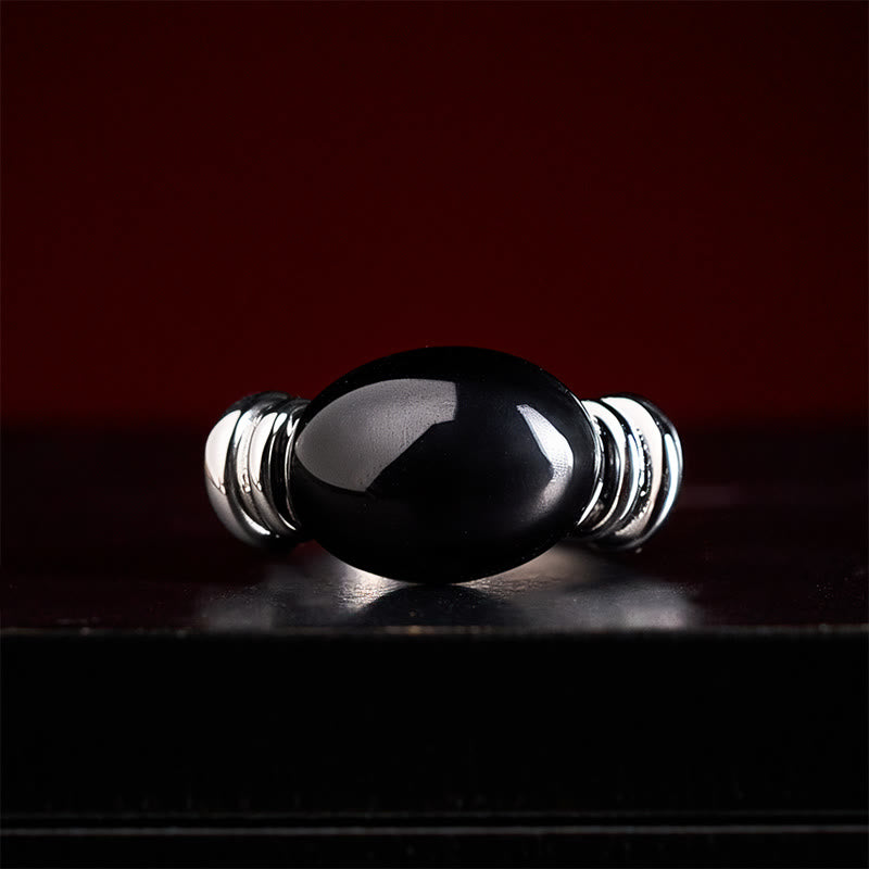 Buddha Stones オーバルパターンのヘマタイトサポート調節可能リング - image 4