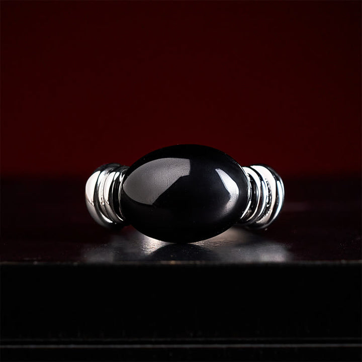 Buddha Stones オーバルパターンのヘマタイトサポート調節可能リング - image 4