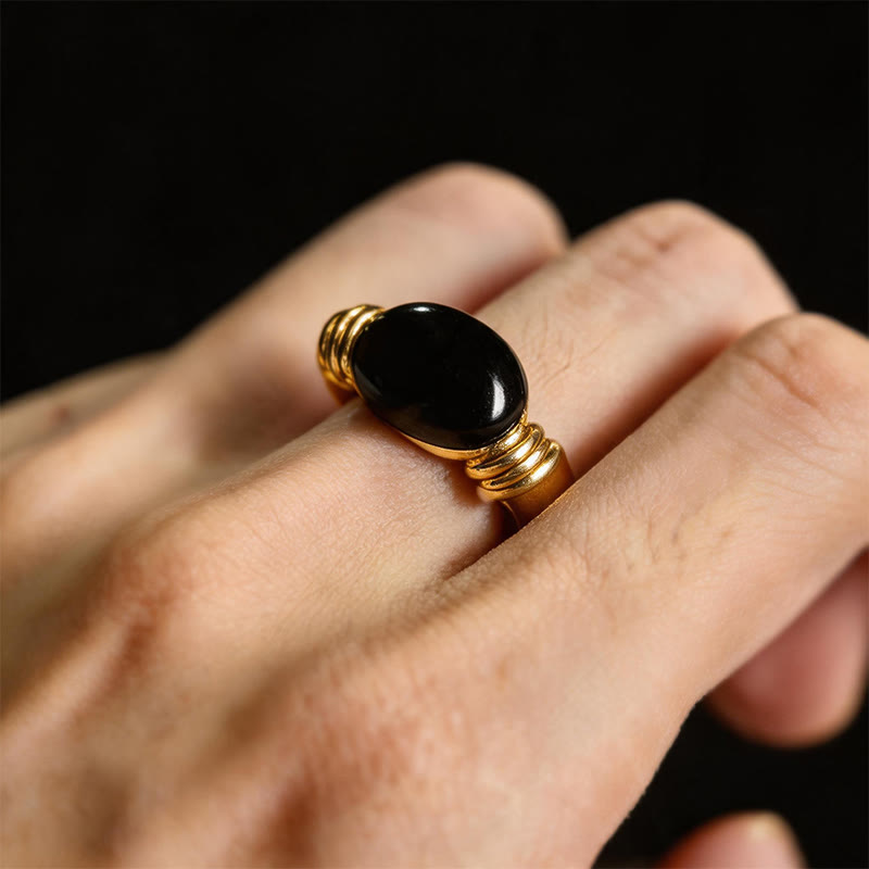 Buddha Stones オーバルパターンのヘマタイトサポート調節可能リング - image 15