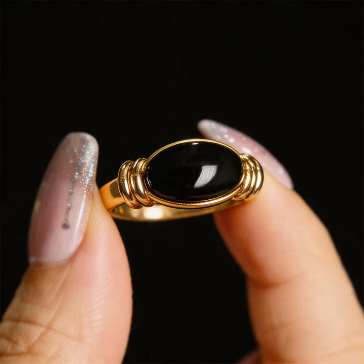 Buddha Stones オーバルパターンのヘマタイトサポート調節可能リング - image 14