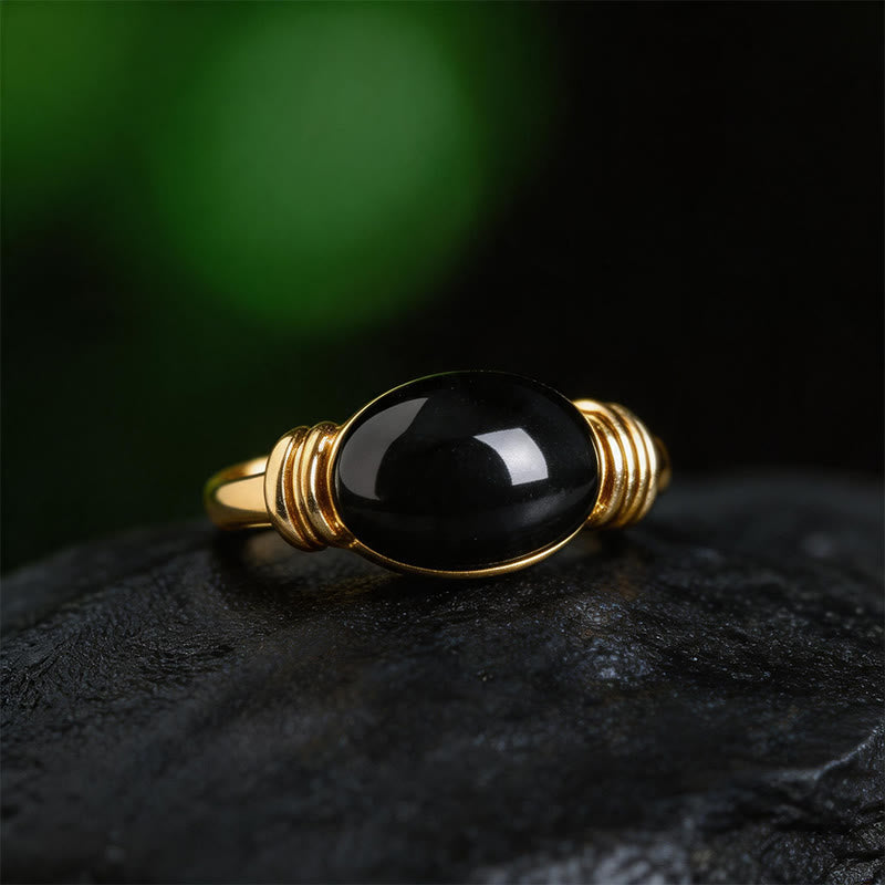 Buddha Stones オーバルパターンのヘマタイトサポート調節可能リング - image 11