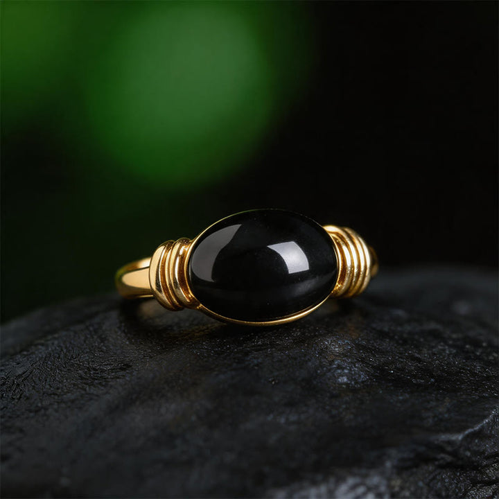 Buddha Stones オーバルパターンのヘマタイトサポート調節可能リング - image 11