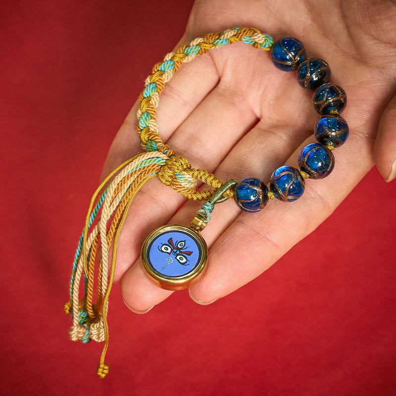 Buddha Stones チベットの琉璃ガラスビーズ五方位財神仏目良縁祈願ストリングブレスレット - image 3