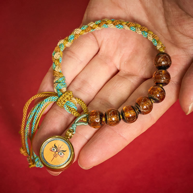 Buddha Stones チベットの琉璃ガラスビーズ五方位財神仏目良縁祈願ストリングブレスレット - image 16