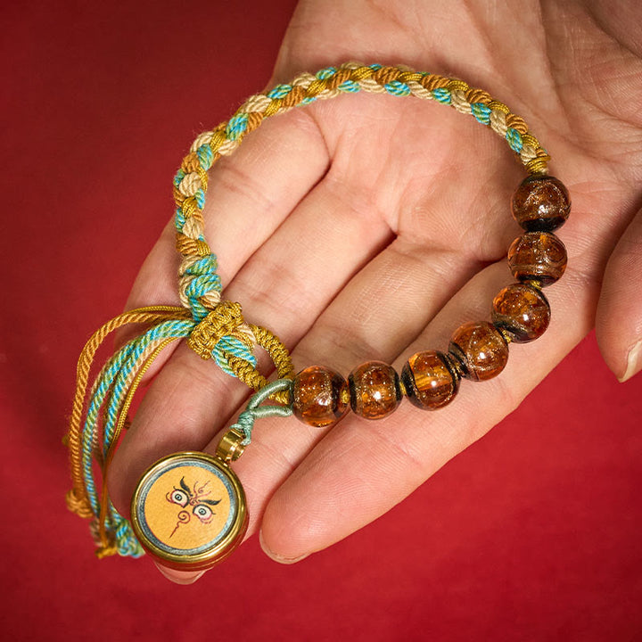 Buddha Stones チベットの琉璃ガラスビーズ五方位財神仏目良縁祈願ストリングブレスレット - image 16