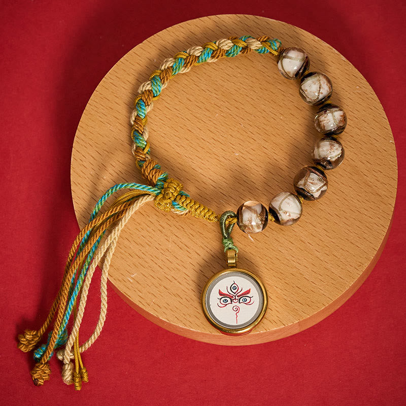 Buddha Stones チベットの琉璃ガラスビーズ五方位財神仏目良縁祈願ストリングブレスレット - ホワイトジャンバラ（手首周り15～24cm） - image 19