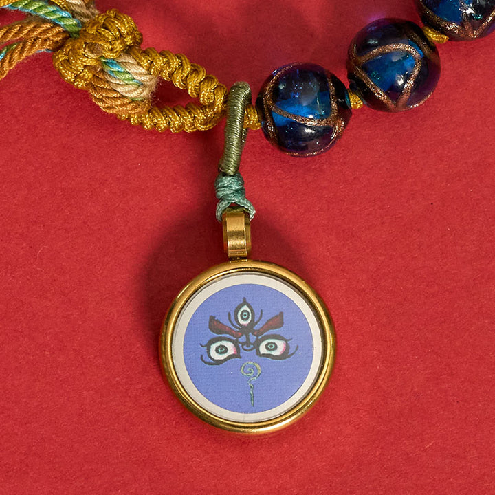 Buddha Stones チベットの琉璃ガラスビーズ五方位財神仏目良縁祈願ストリングブレスレット - image 4
