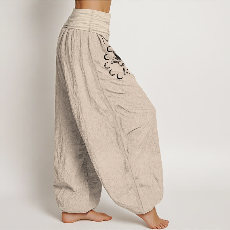 Buddha Stones 純綿ロータスムーンフェーズ柄レディースゴムウエストハーレムパンツ - image 12