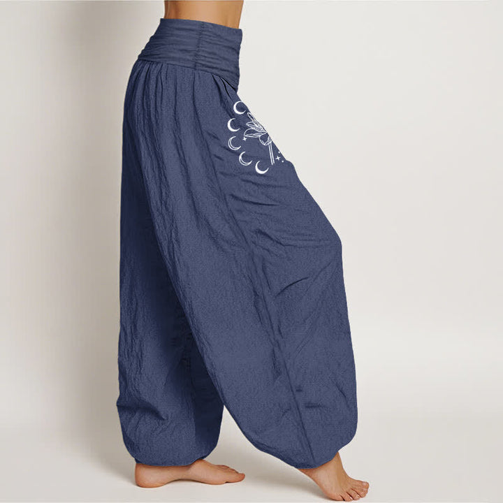 Buddha Stones 純綿ロータスムーンフェーズ柄レディースゴムウエストハーレムパンツ - image 6