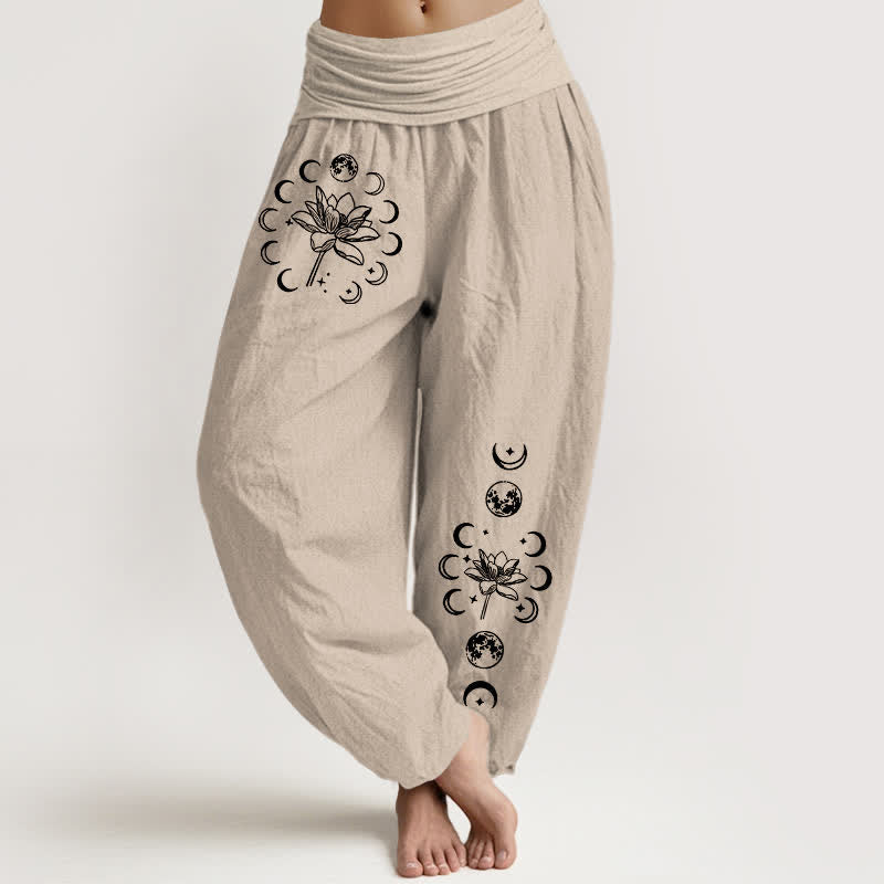 Buddha Stones 純綿ロータスムーンフェーズ柄レディースゴムウエストハーレムパンツ - リネン - US16、 UK/AU20、 EU48 (3XL) - image 11