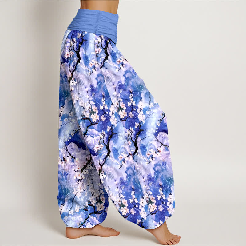 Buddha Stones ピュアコットン水彩花柄レディースゴムウエストハーレムパンツ - image 2