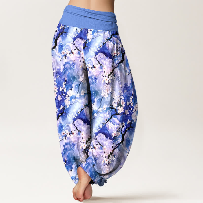 Buddha Stones ピュアコットン水彩花柄レディースゴムウエストハーレムパンツ - image 1