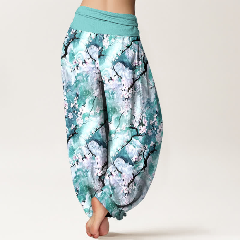 Buddha Stones ピュアコットン水彩花柄レディースゴムウエストハーレムパンツ - image 6