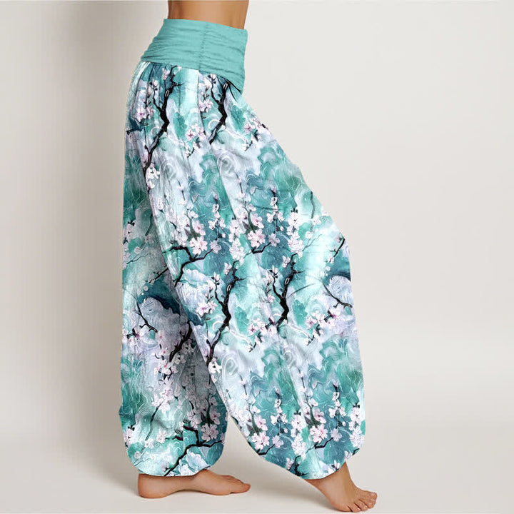 Buddha Stones ピュアコットン水彩花柄レディースゴムウエストハーレムパンツ - image 7