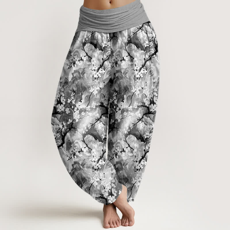 Buddha Stones ピュアコットン水彩花柄レディースゴムウエストハーレムパンツ - グレー - US16、 UK/AU20、 EU48 (3XL) - image 8