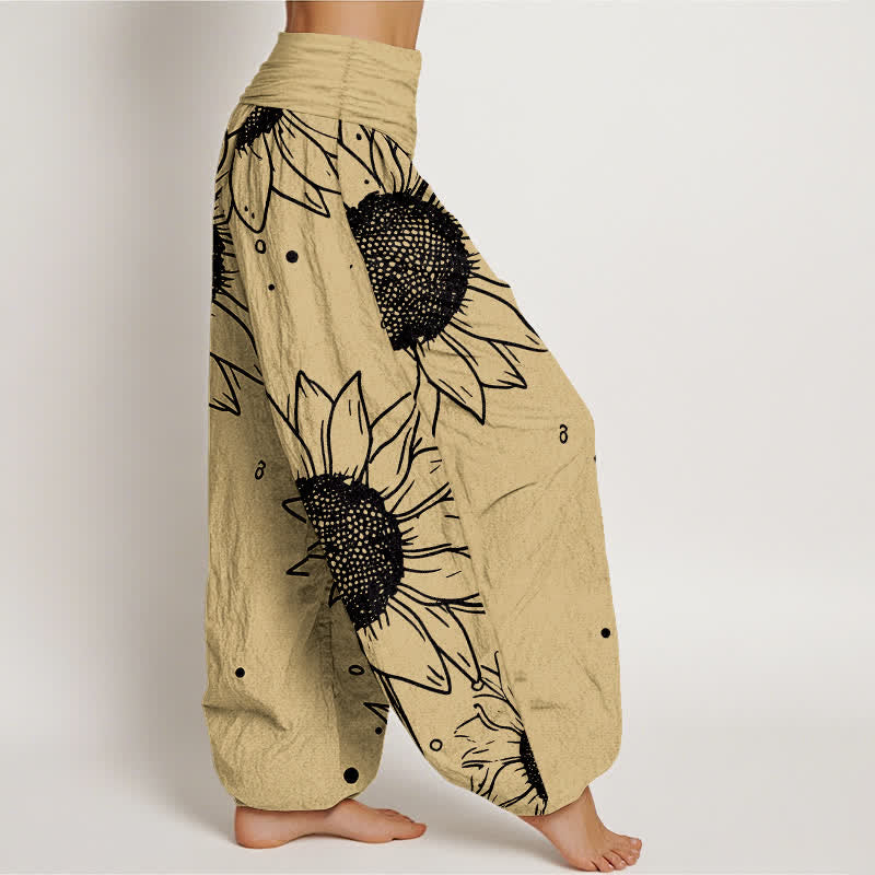 Buddha Stones ピュアコットン製ひまわり柄レディースゴムウエストハーレムパンツ - image 7