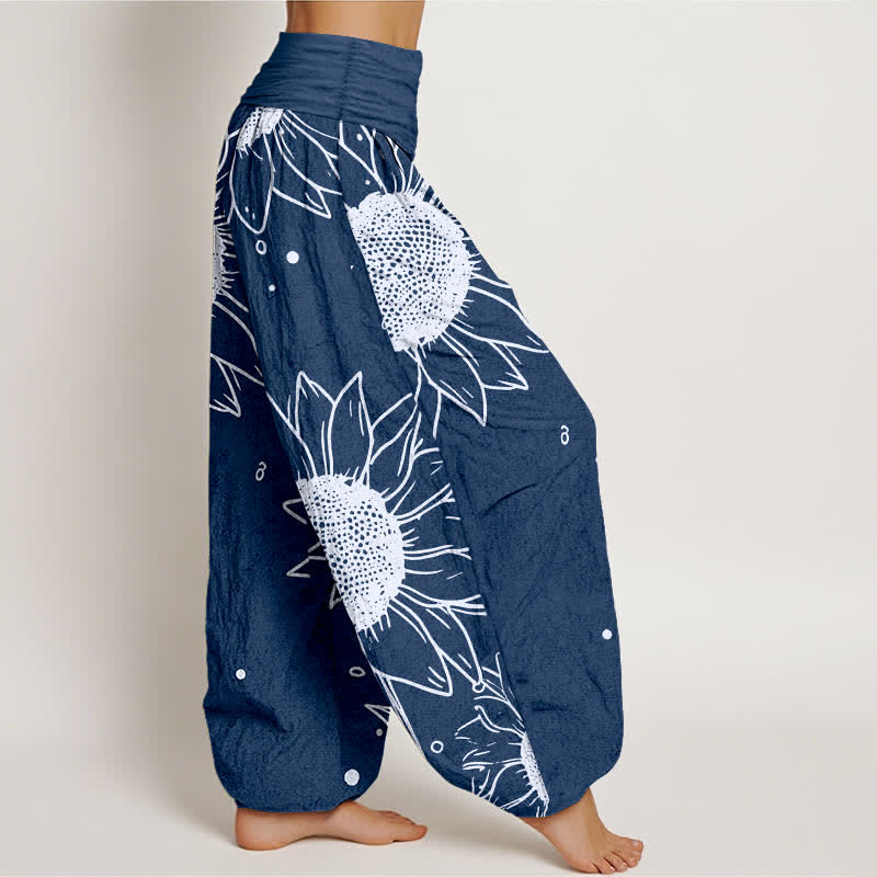 Buddha Stones ピュアコットン製ひまわり柄レディースゴムウエストハーレムパンツ - image 10