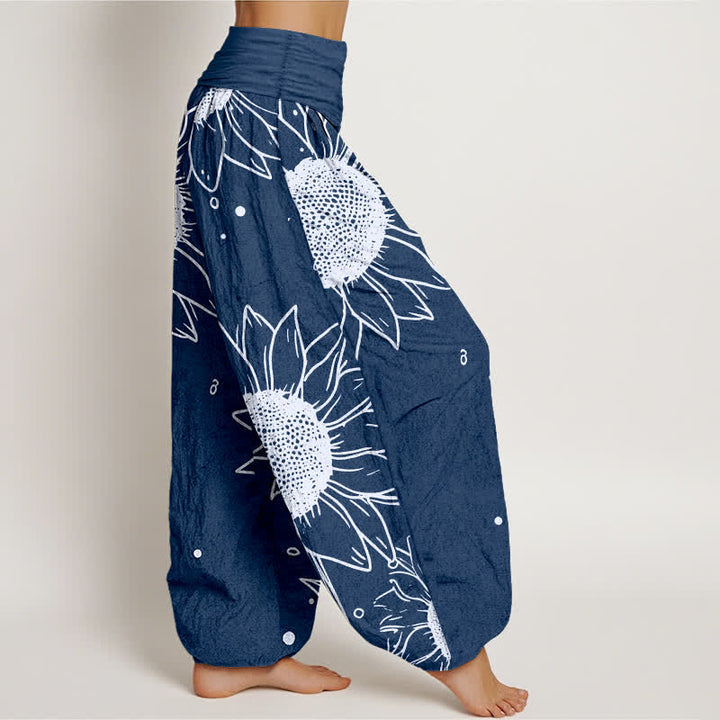 Buddha Stones ピュアコットン製ひまわり柄レディースゴムウエストハーレムパンツ - image 10