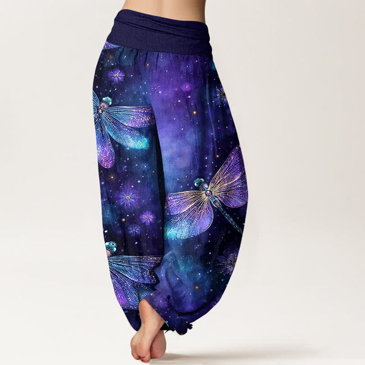 Buddha Stones コットン素材のドリーミーなトンボと花柄のレディースゴムウエストハーレムパンツ - image 1
