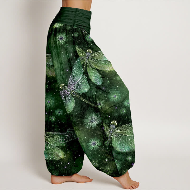Buddha Stones コットン素材のドリーミーなトンボと花柄のレディースゴムウエストハーレムパンツ - image 10