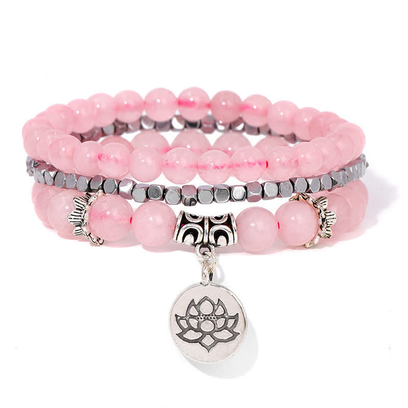 Buddha Stones ゼブラジャスパーと蓮の花をモチーフにした悟りのビーズブレスレット 3個セット - ローズクォーツ（愛♥自己愛） - image 10