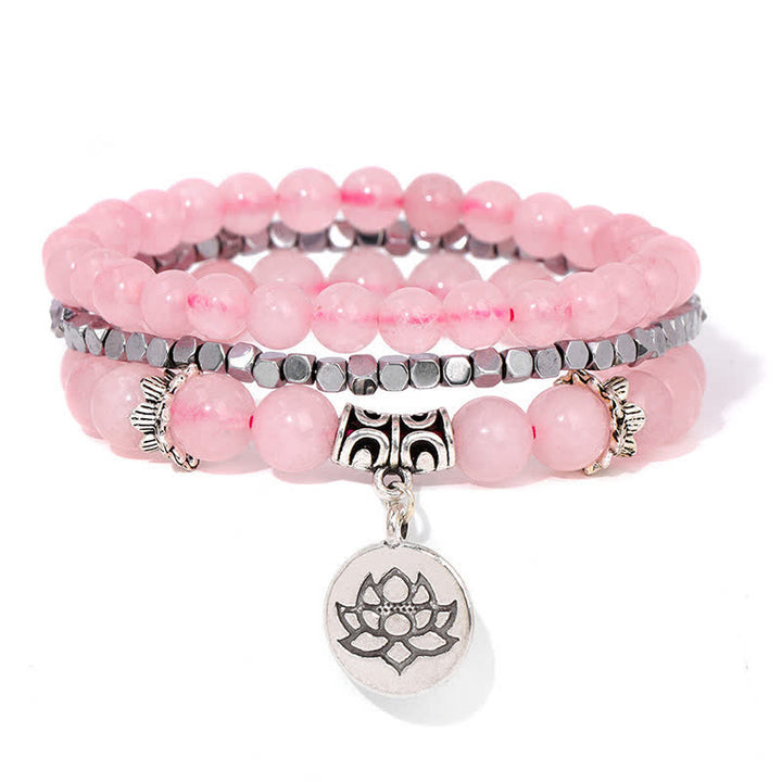Buddha Stones ゼブラジャスパーと蓮の花をモチーフにした悟りのビーズブレスレット 3個セット - ローズクォーツ（愛♥自己愛） - image 10