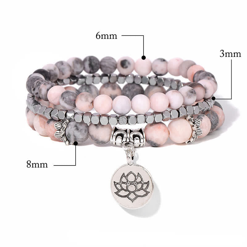 Buddha Stones ゼブラジャスパーと蓮の花をモチーフにした悟りのビーズブレスレット 3個セット - image 4