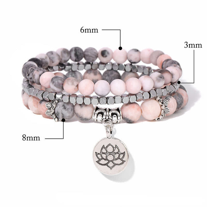 Buddha Stones ゼブラジャスパーと蓮の花をモチーフにした悟りのビーズブレスレット 3個セット - image 4