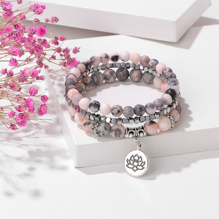 Buddha Stones ゼブラジャスパーと蓮の花をモチーフにした悟りのビーズブレスレット 3個セット - ゼブラジャスパー（バランス♥グラウンディング） - image 0