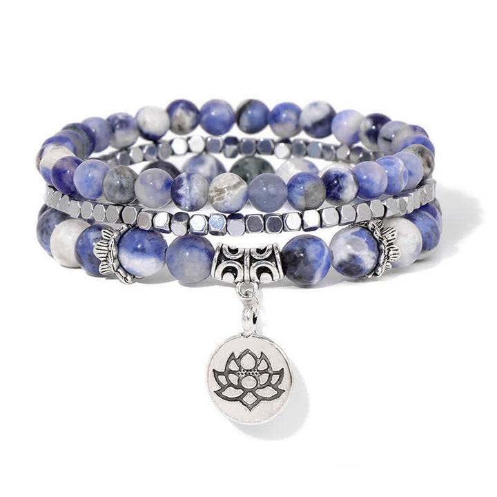 Buddha Stones ゼブラジャスパーと蓮の花をモチーフにした悟りのビーズブレスレット 3個セット - ソーダライト（穏やかさ♥調和） - image 15