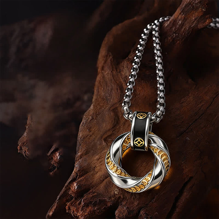 Buddha Stones 銅製中国コインメッキの富のネックレス - 銅（富♥幸運） - image 0