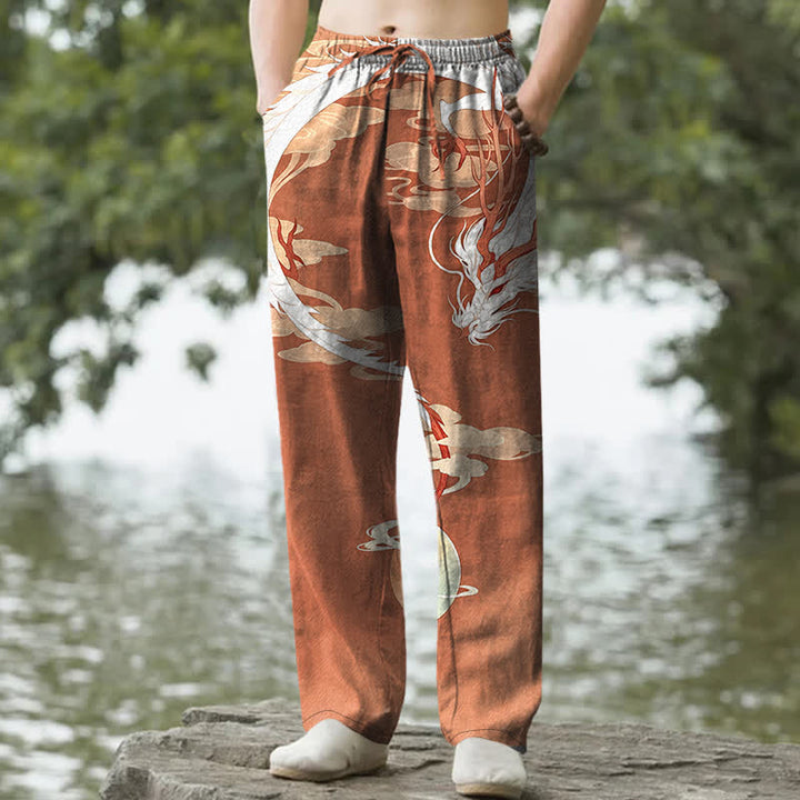 Buddha Stones 綿素材、白龍雲柄、メンズテーパードパンツ（ポケット付き） - シエナ - US/UK/AU50、EU60（5XL） - image 6