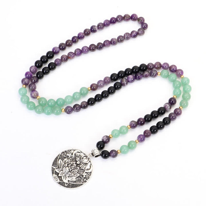 Buddha Stones 108Malaビーズ アメジスト グリーン アベンチュリン ロータス 瞑想ブレスレット - image 4