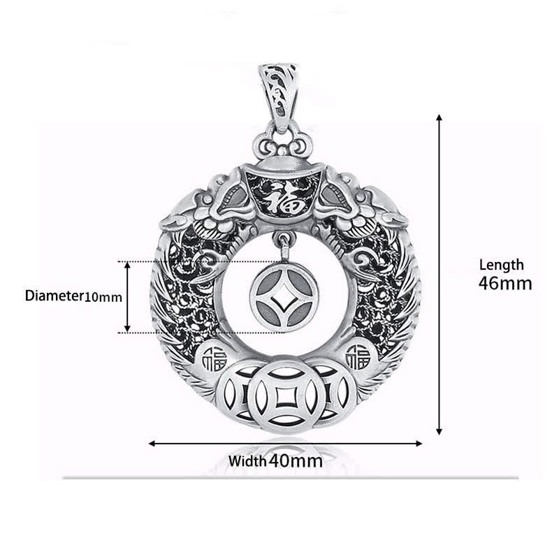 Buddha Stones 銅製龍の福の文字ピース平和のお守りチャーム富のレリーフ彫刻ヴィンテージネックレス - image 4