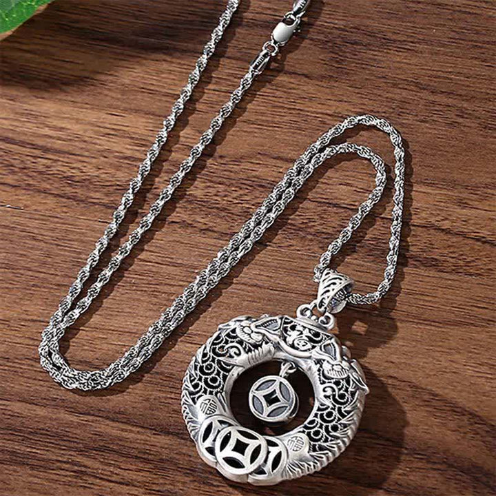 Buddha Stones 銅製龍の福の文字ピース平和のお守りチャーム富のレリーフ彫刻ヴィンテージネックレス - image 2