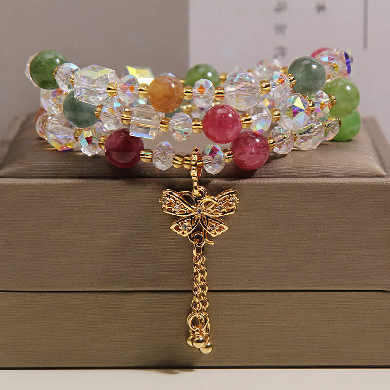 Buddha Stones トルマリンの蝶のペンダントが変形する3層ファセットブレスレット - image 1