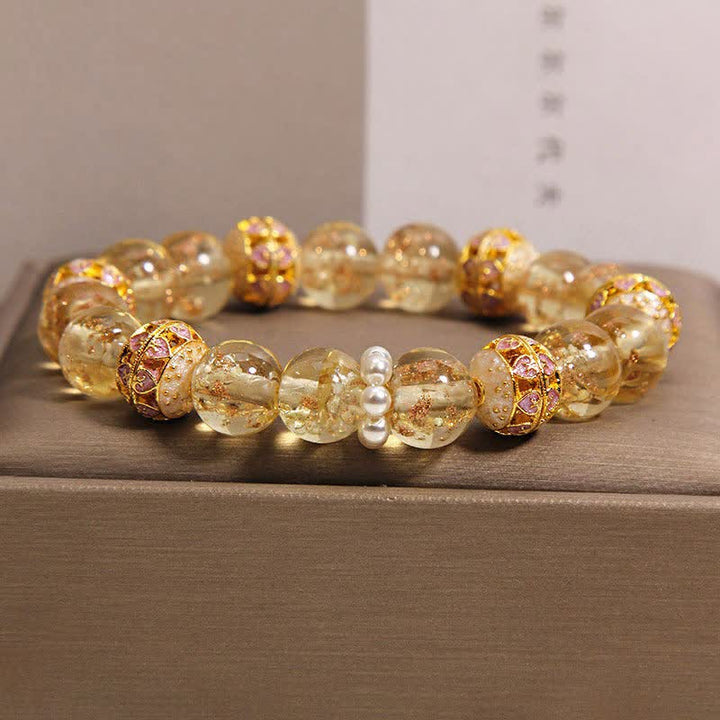 Buddha Stones 劉麗ガラスビーズ金箔七宝焼き純粋新中国風丸型ブレスレット - 金 - ガラス（明瞭さ♥集中力） - image 1