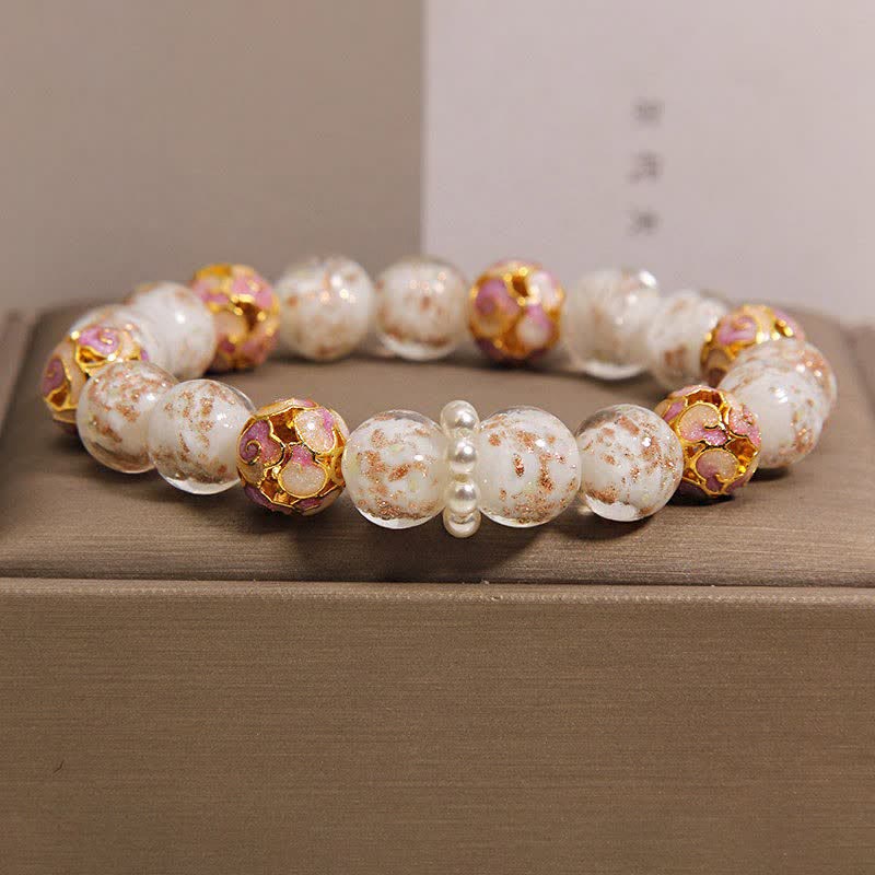 Buddha Stones 劉麗ガラスビーズ金箔七宝焼き純粋新中国風丸型ブレスレット - 白 - ガラス（明瞭さ♥集中力） - image 2